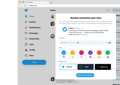 Twitter.com Just Got Customization Options for Font Size, Color and Dark Mode