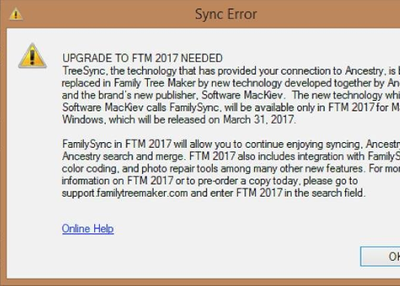 Syncing problem with Family tree Maker