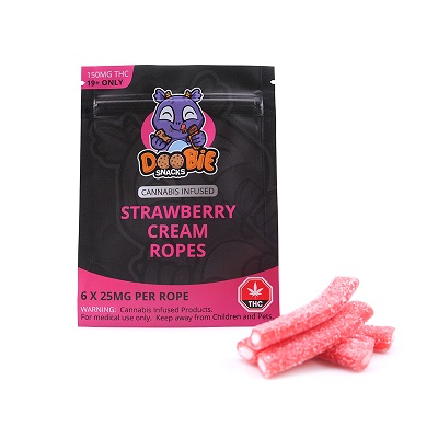 STRAWBERRY CREAM ROPES 150MG THC BY DOOBIE SNACKS