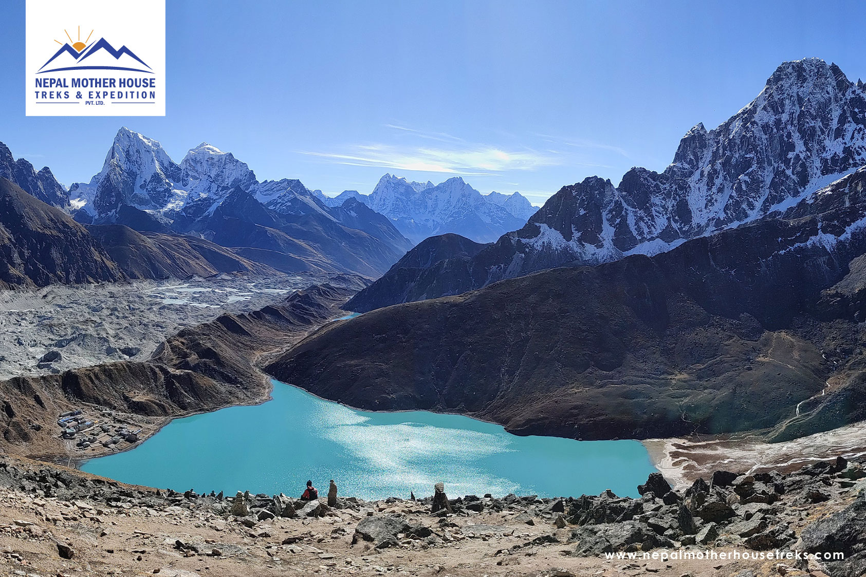 Jaw dropping mountains rise from Tranquil Lake - Gokyo