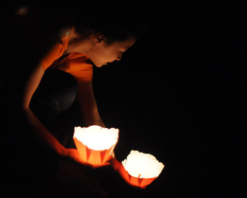The charming of Hoian town on moonlight in Hoian travel