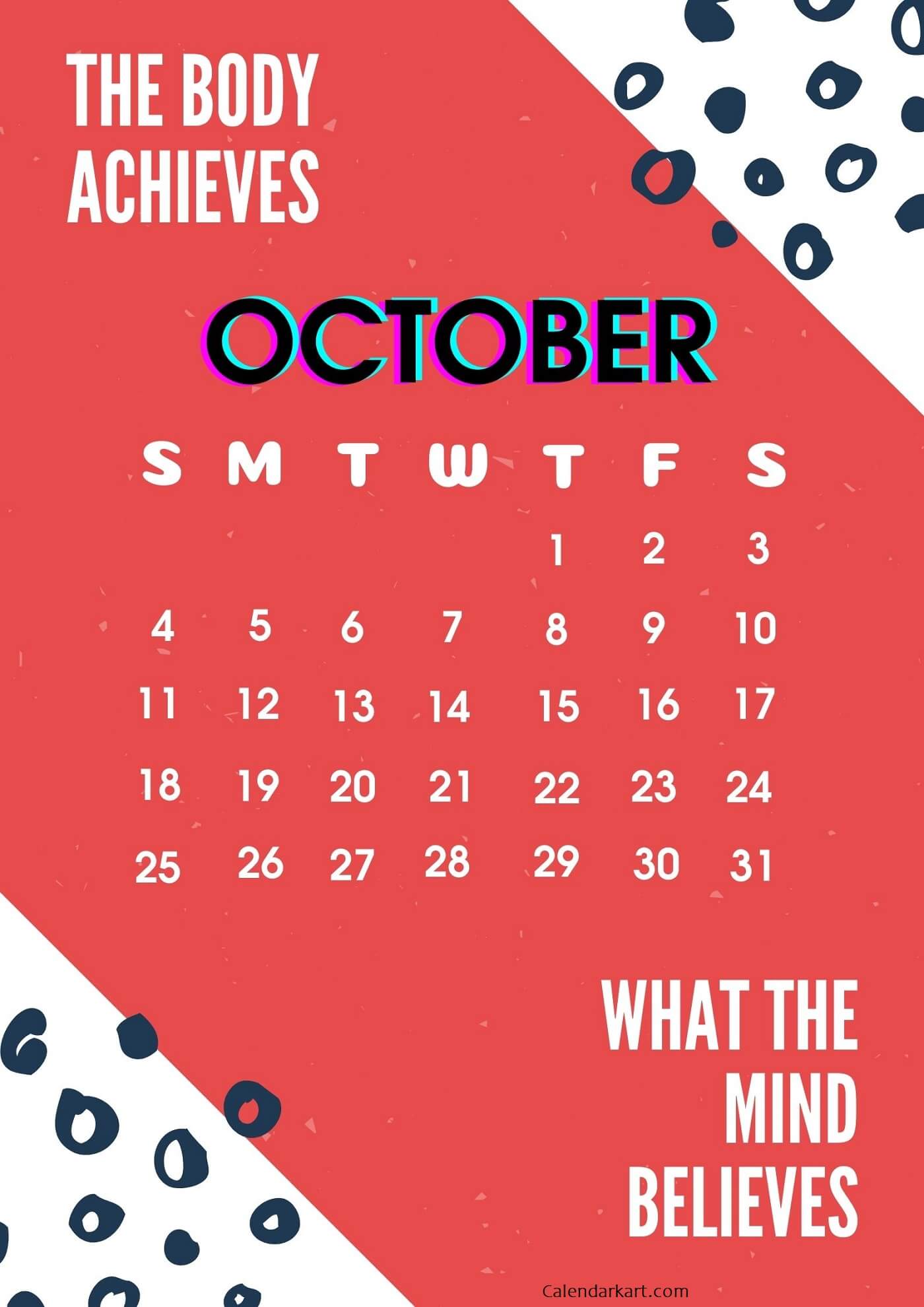 October 2020 Printable Calendars with Inspiring Quotes