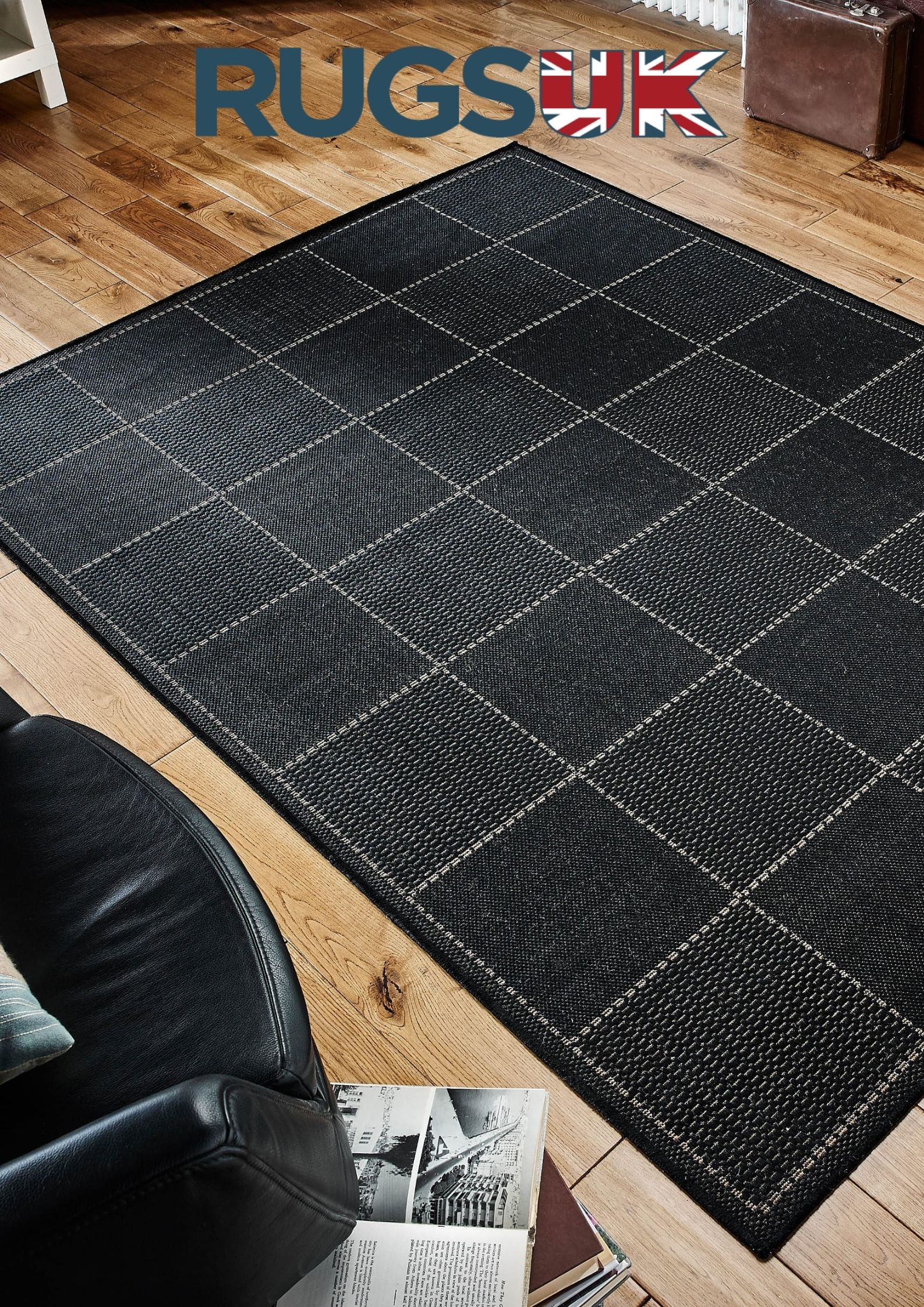 Checked Flatweave Rug by Oriental Weavers in Black Colour