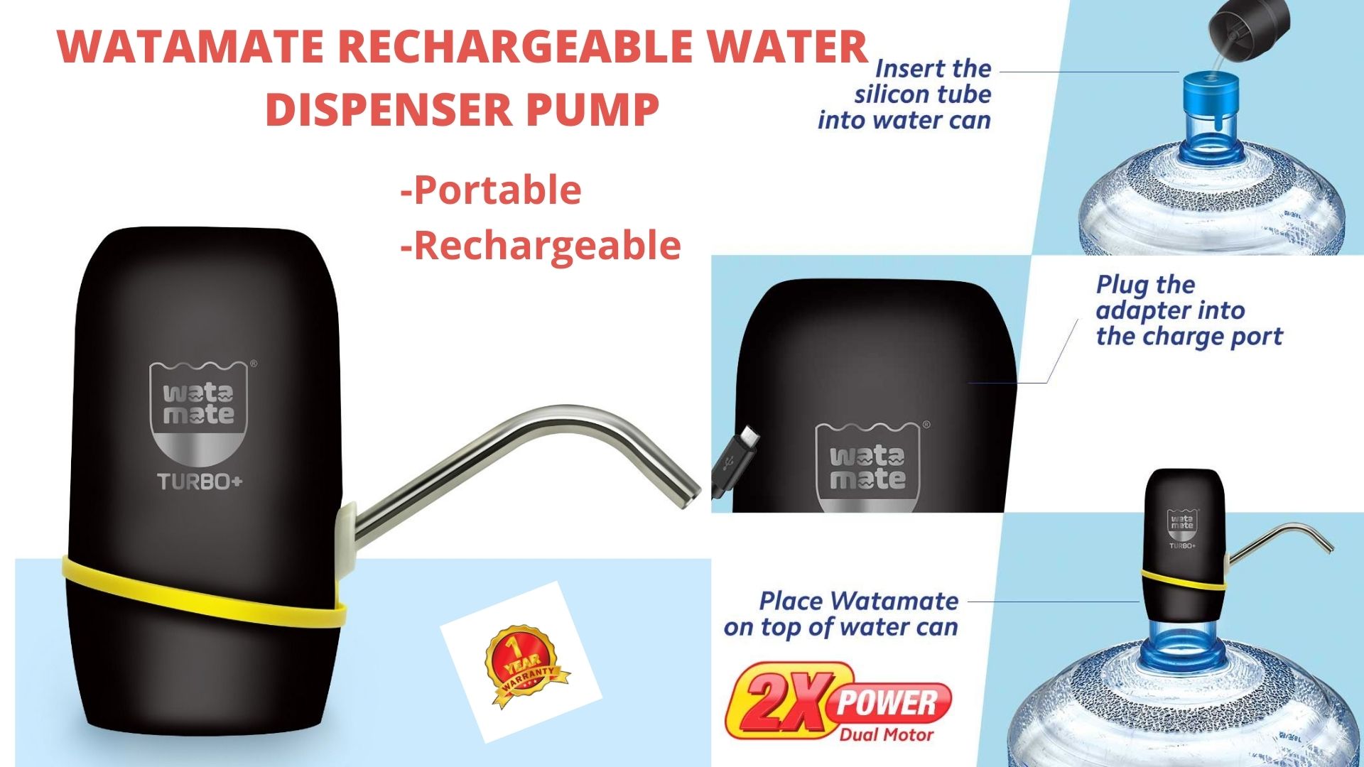Effective Rechargeable Water Dispenser Pump - Watamate Turbo+ : Features & Benefits