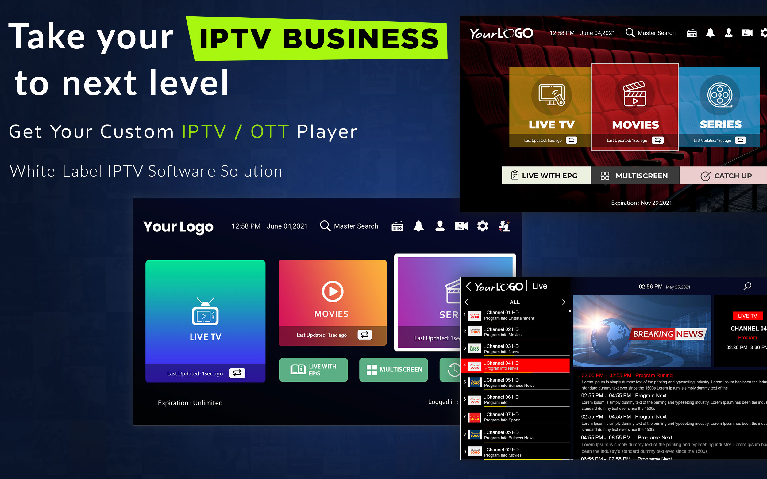 Get your Own branded fully-featured OTT / IPTV Apps
