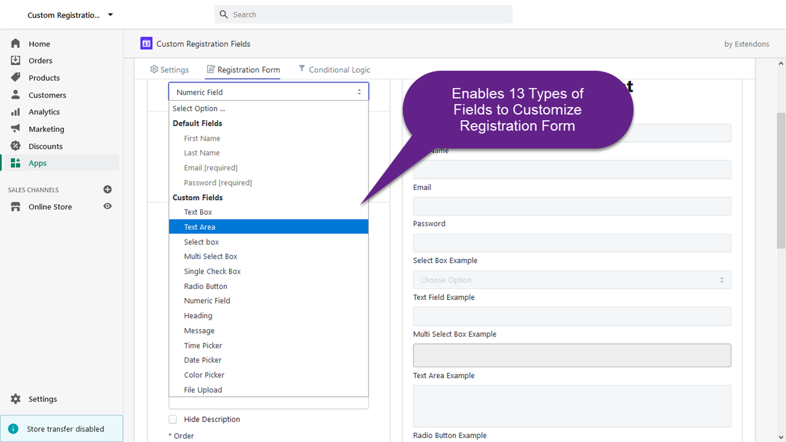 shopify custom registration form app
