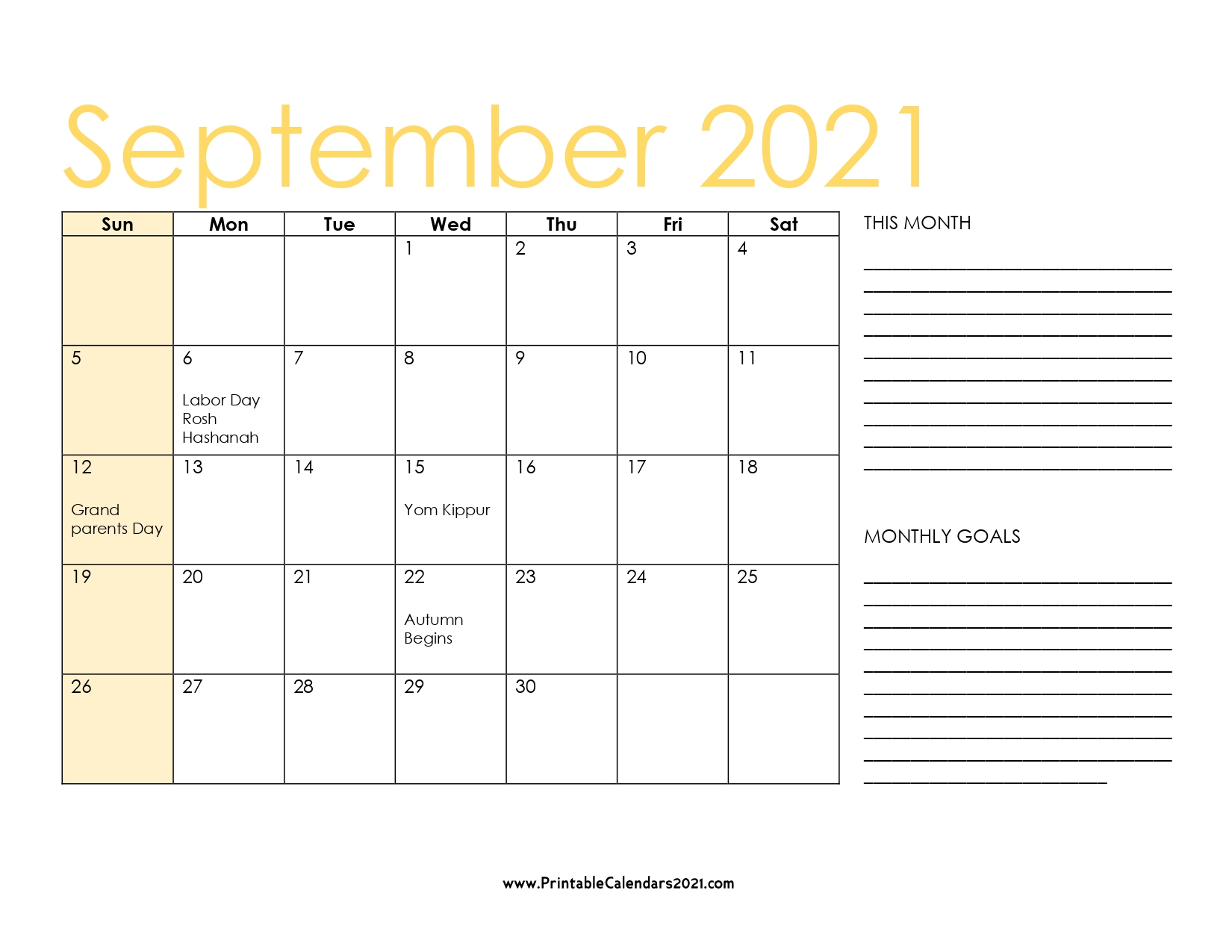 Printable calendar september 2021