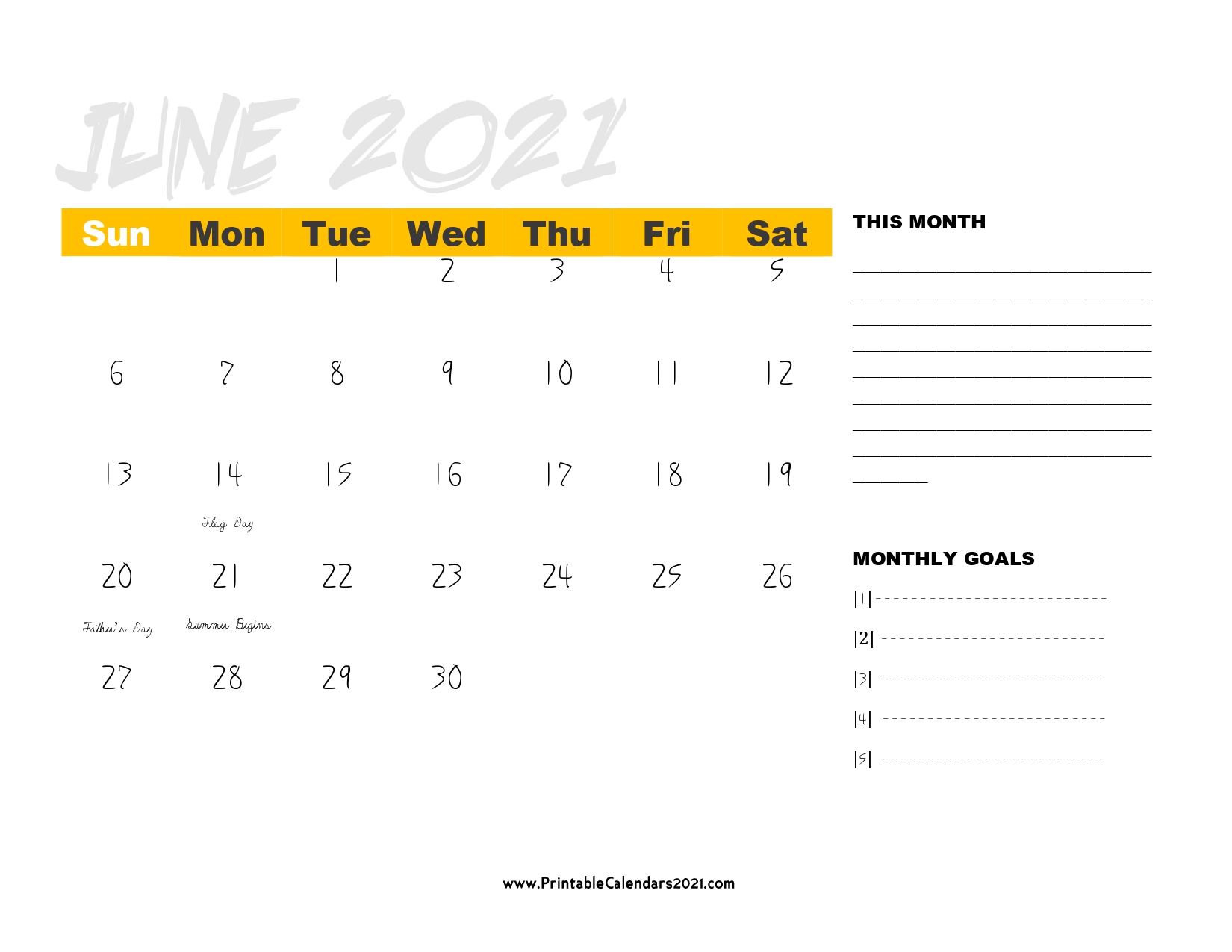 Printable calendar june 2021