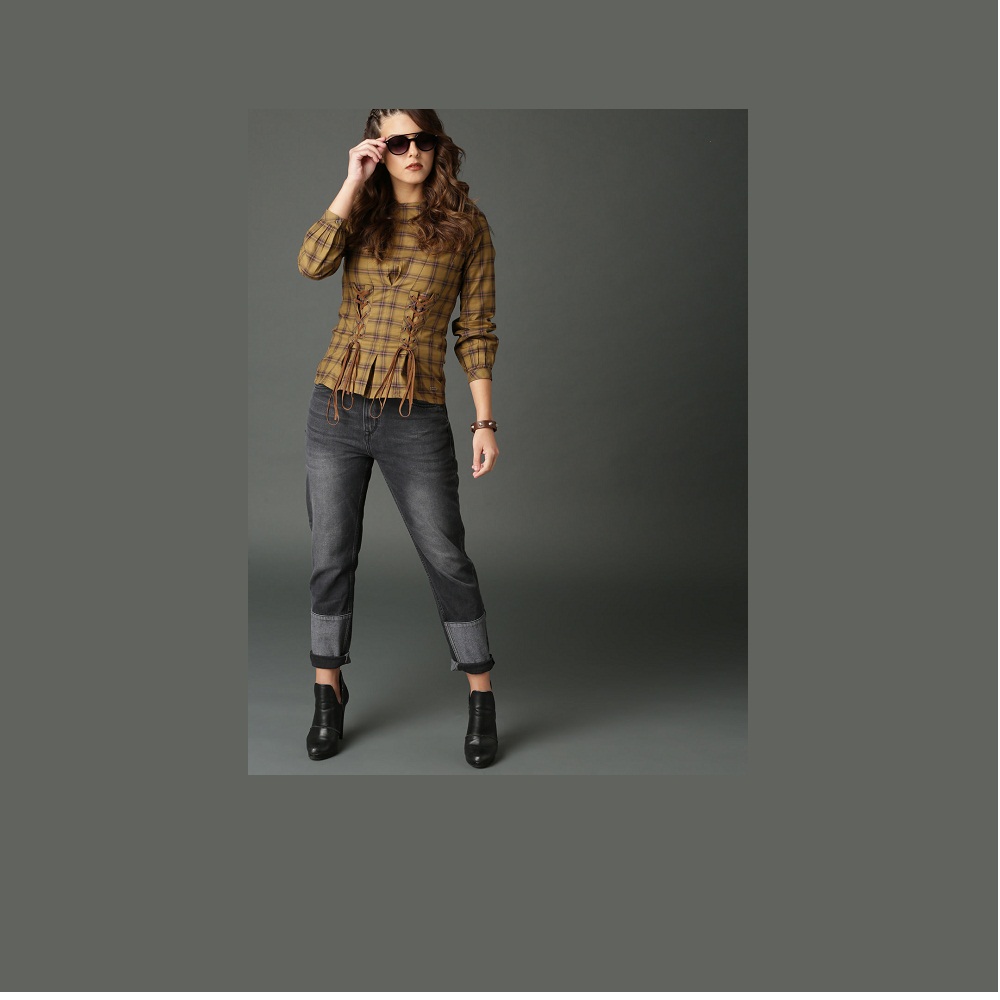 Fancy Tops Online - Women Olive Green Checked Top