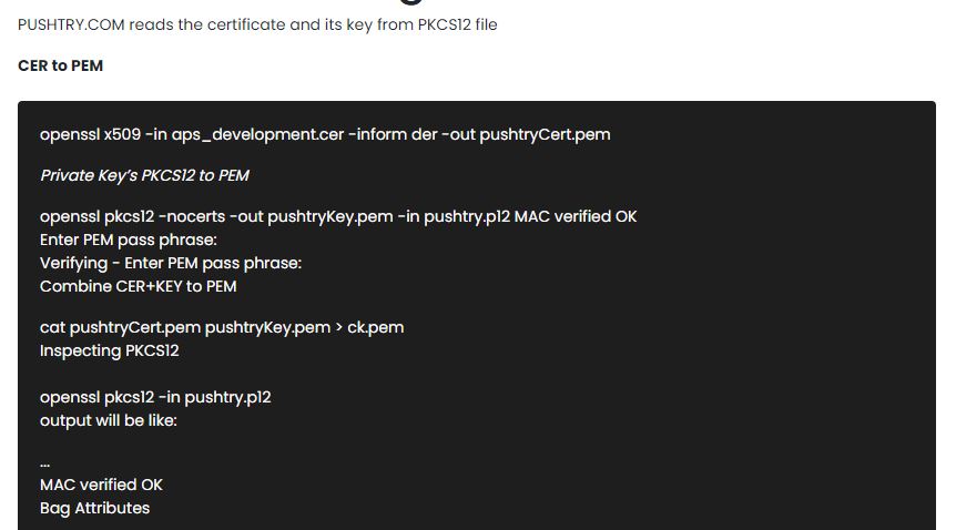 Certificate Conversion and Certificate Testing for APNS
