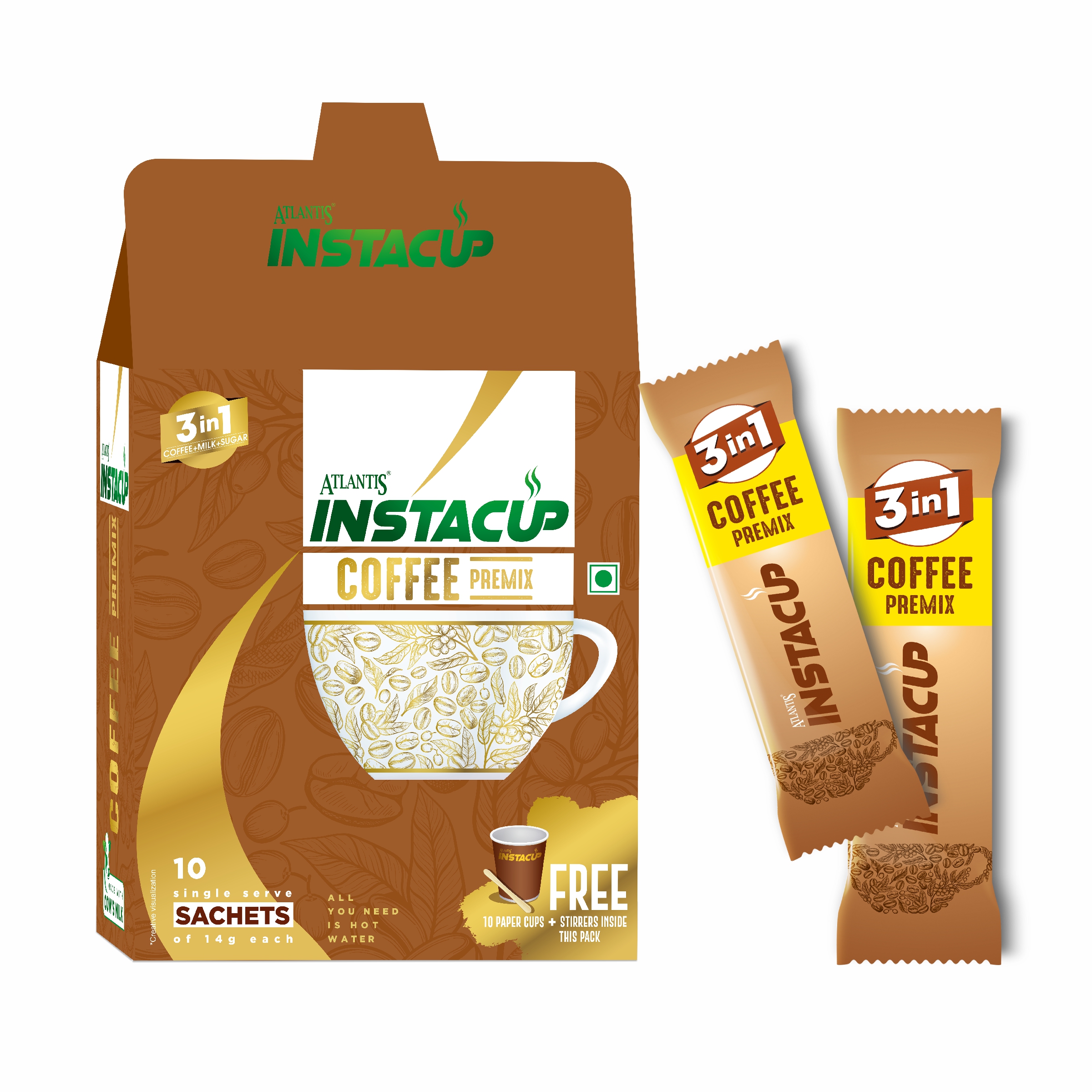 Atlantis 3-in-1 InstaCup Instant Coffee Premix – 10 Sachets Pack