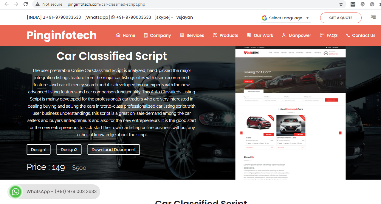 Readymade php car classified script
