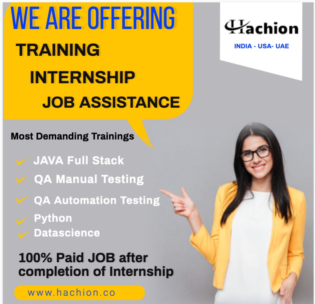 We are offering Java full stack QA manual testing QA automation testing Python Data science online training, internship, job assistance.