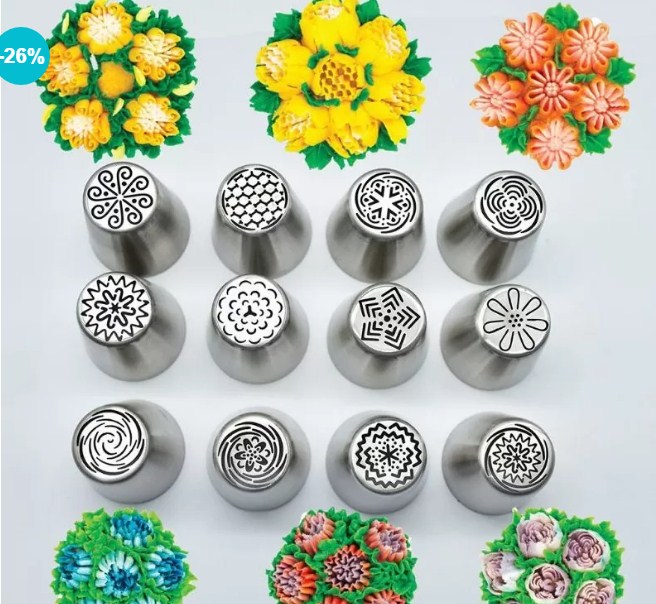 12Pcs/Set Russian Large Piping Tips Set Baking Supplies Tulip Flower Icing