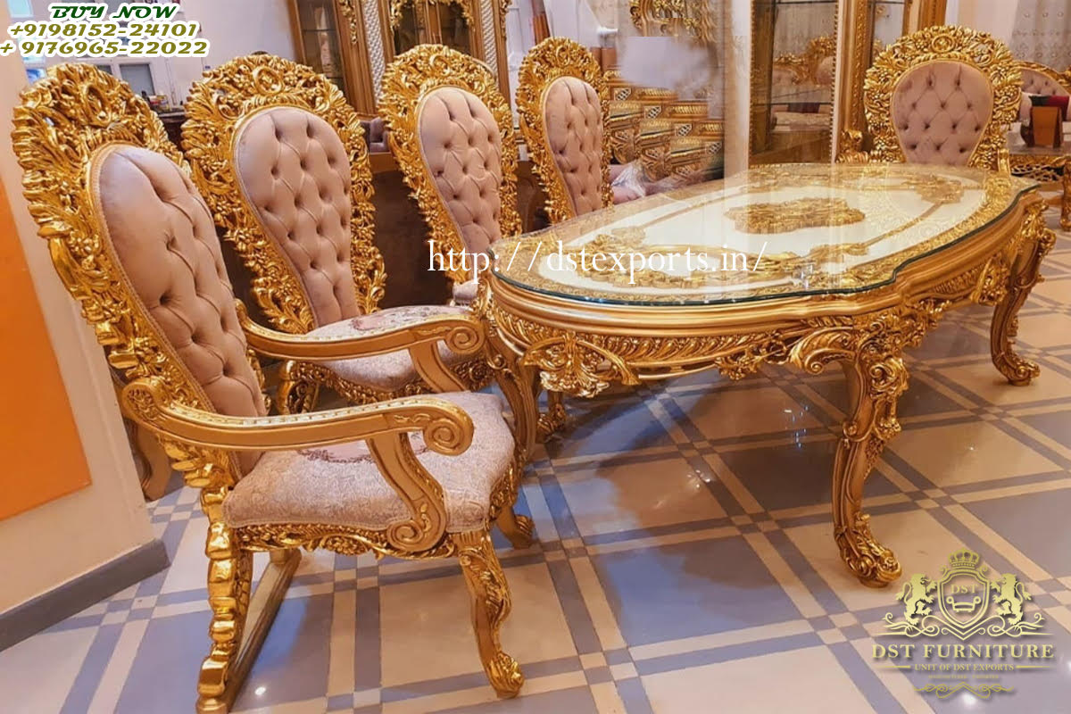 Royal Mansion Style Crafted Dining Table Set