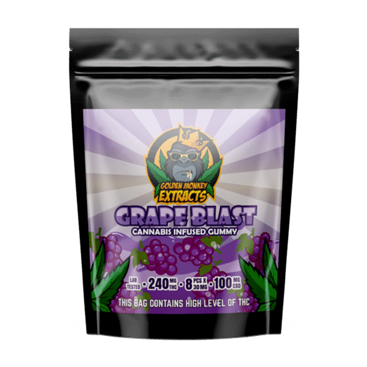 Golden Monkey Extracts – Grape Blast Gummy 240mg THC : 100mg CBD