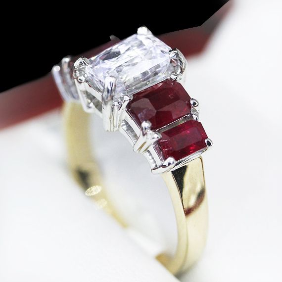 Shop the pretty diamond ring with ruby side stones | Vintage Times