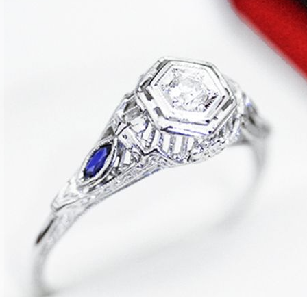 Buy Affordable Diamond and Sapphire Engagement Ring At Vintage Times