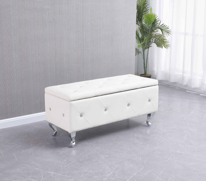 White Tufted Hard Wood Storage Bench | Comfort Storage Bench | Home Decor Bench | eBay