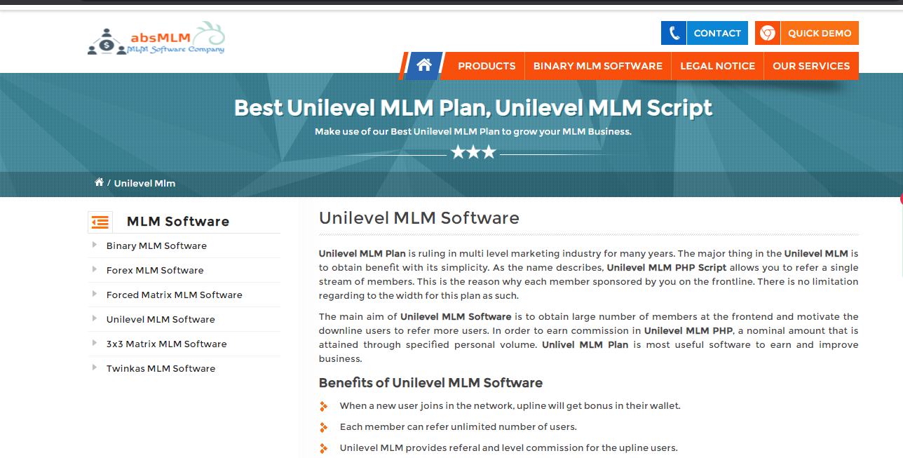 On demand Unilevel MLM Software in the market ,grab it now for an affordable price !!