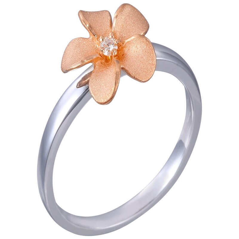 14k Plumeria Rose Gold and White Gold Diamond Ring