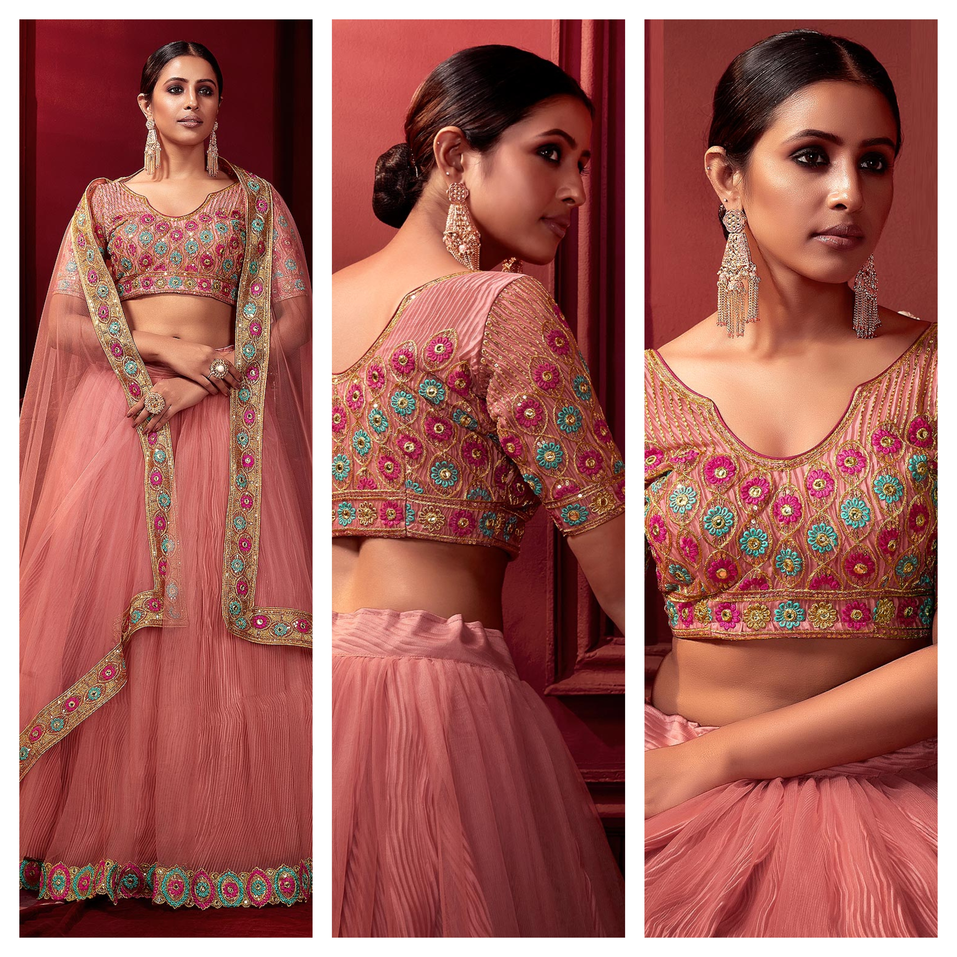 Get Lehenga with Blush Pink Net Border