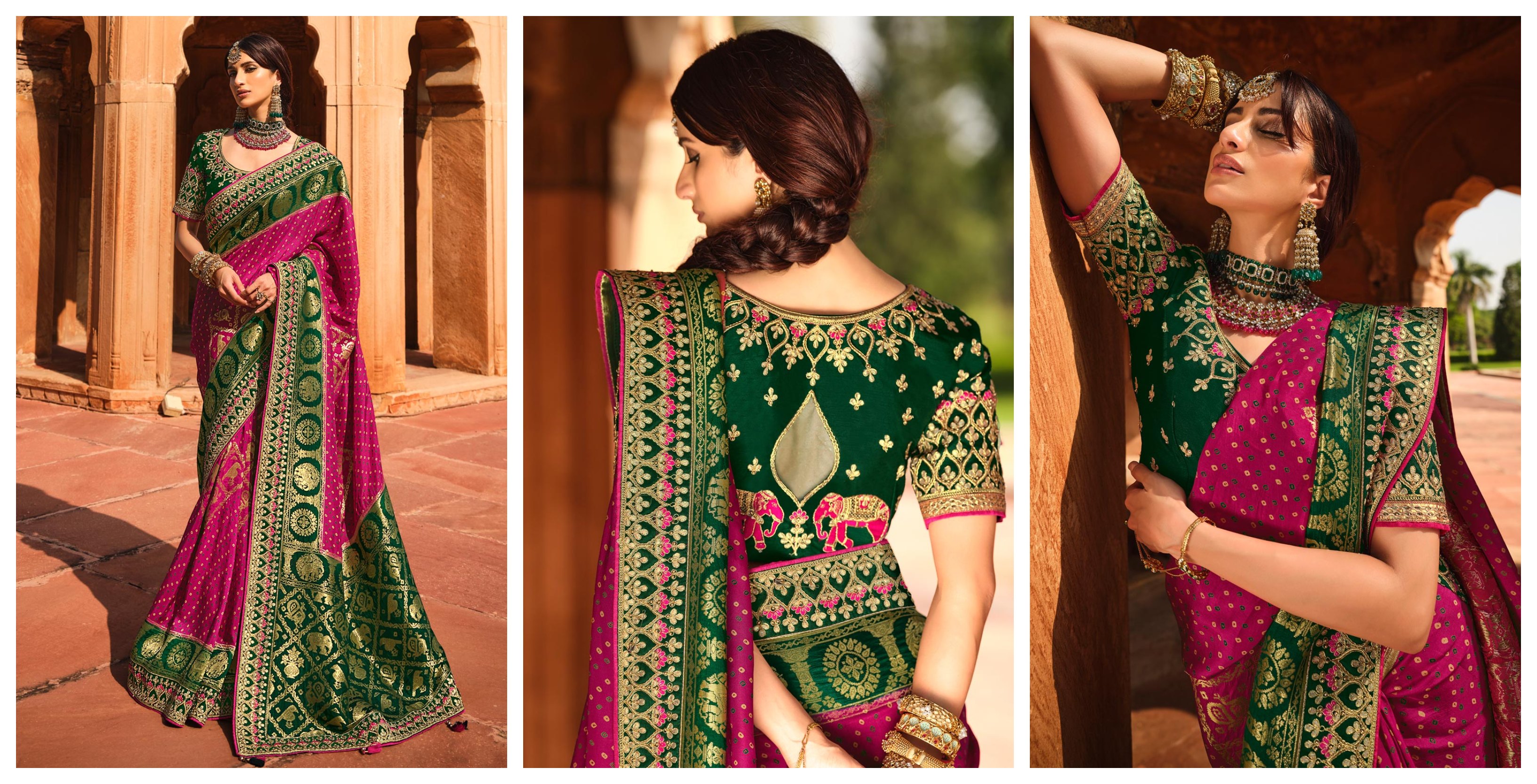 Get Embellished Magenta Banarasi Silk Saree