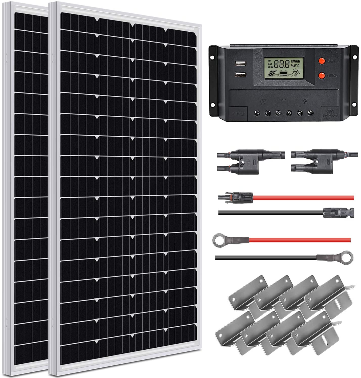 WEIZE 200 Watt 12 Volt Solar Panel Starter Kit, High Efficiency Monocrystalline PV Module for Boat, Caravan, RV and Other Off Grid Applications