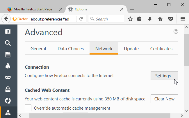 Where to find proxy settings in Mozilla Firefox
