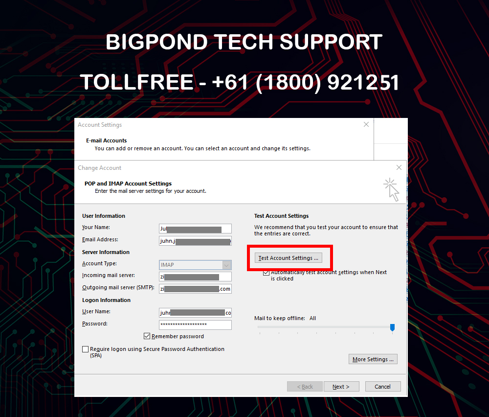 Bigpond webmail notification -Unable to complete request or request time out