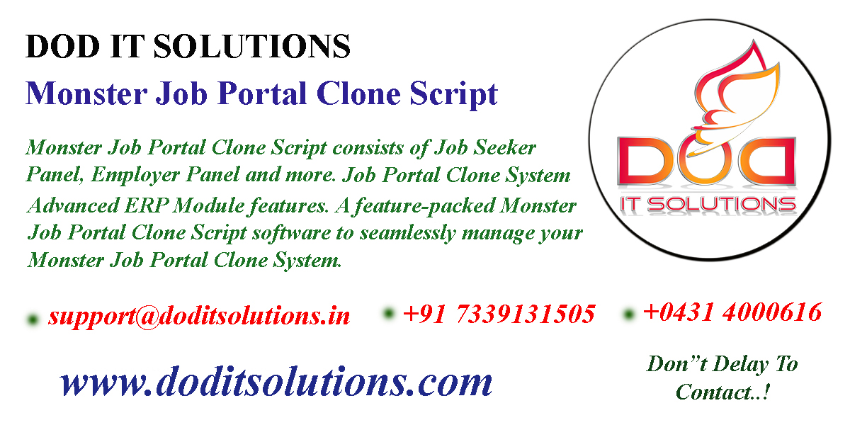 Readymade Best Monster Job Portal Clone Script - DOD IT SOLUTIONS