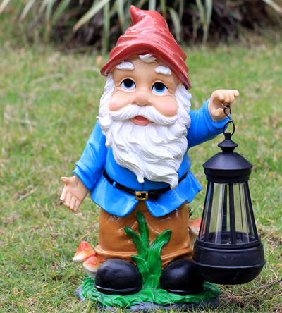 Blue Gnome Holding Lamp