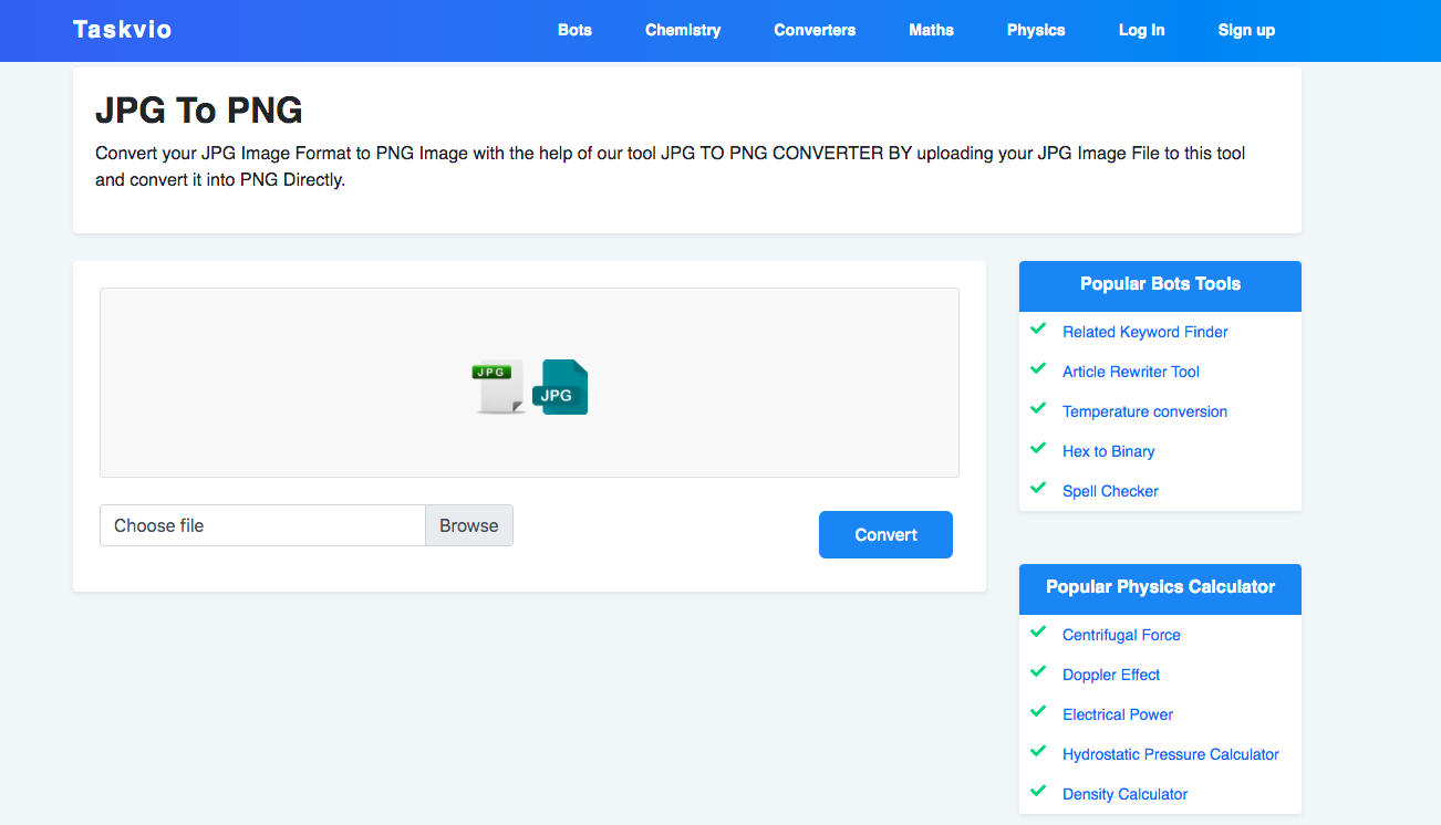 JPG to PNG image convertor - TaskVio image convertor