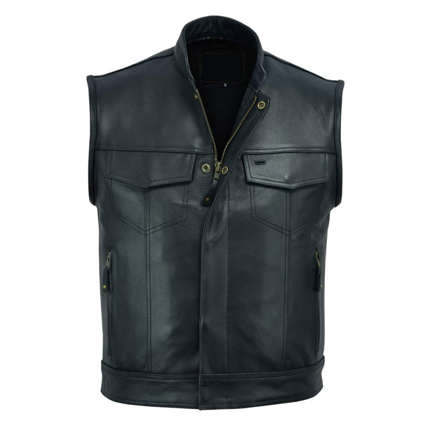 Weaved Patches and Men Motorcycle Leather Vest Clubs