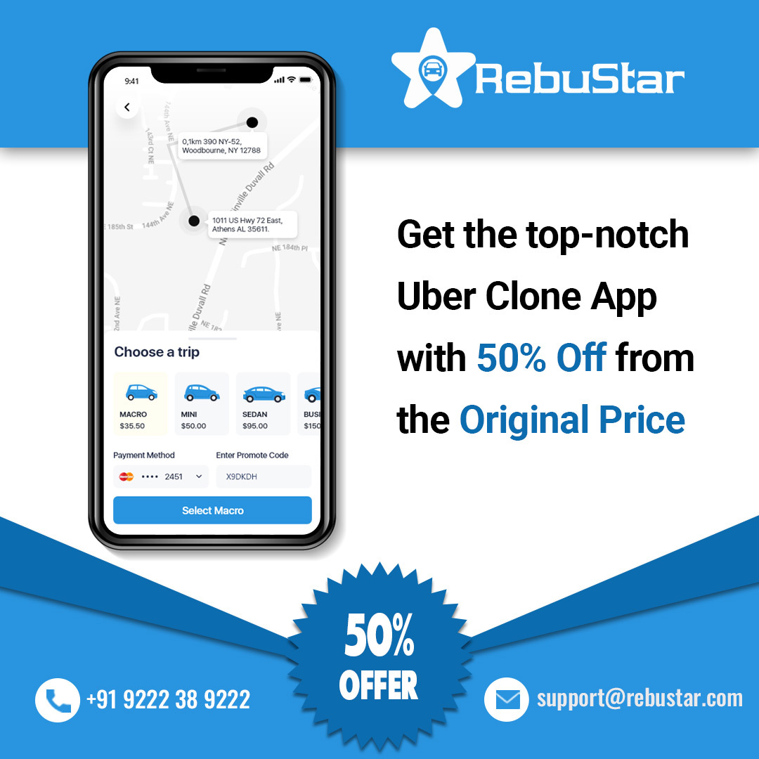 Get The Top-notch Uber Clone App With 50% Off From The Original Price