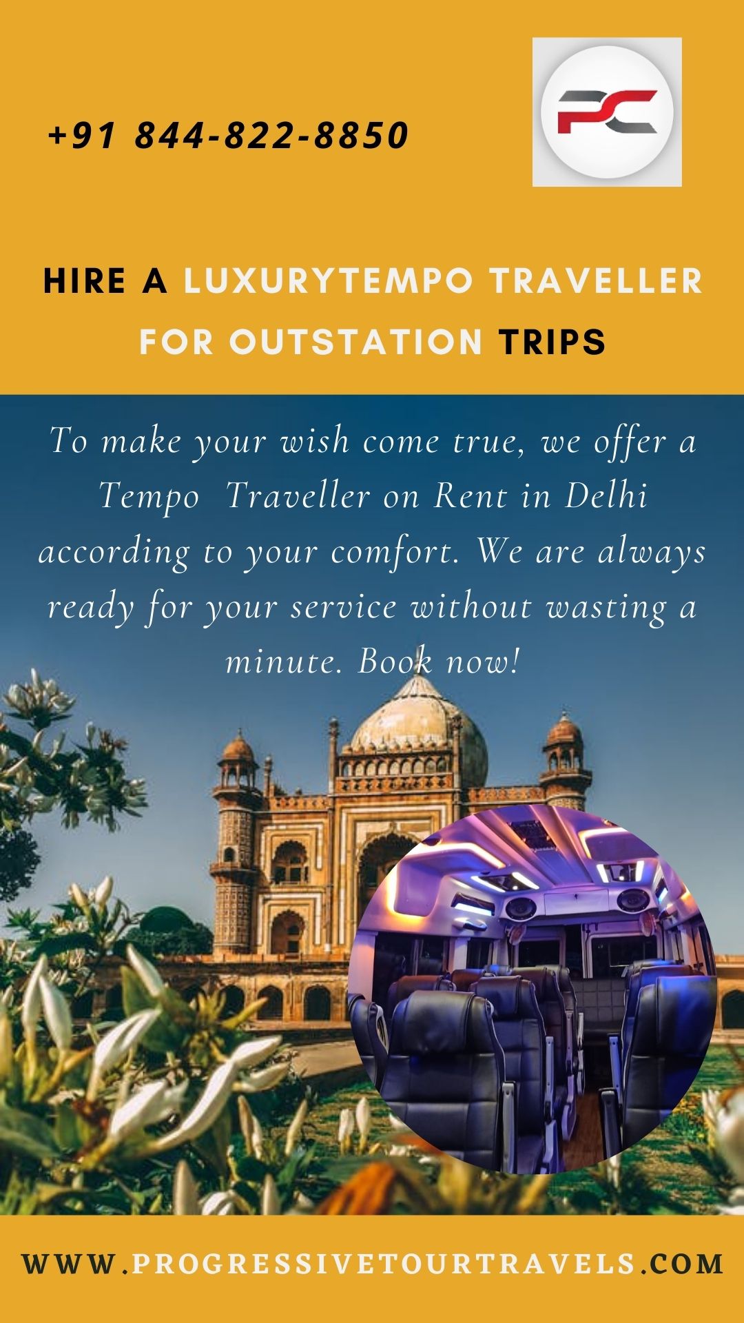 Hire a Luxury TEMPO TRAVELLER FOR OUTSTATION Trips