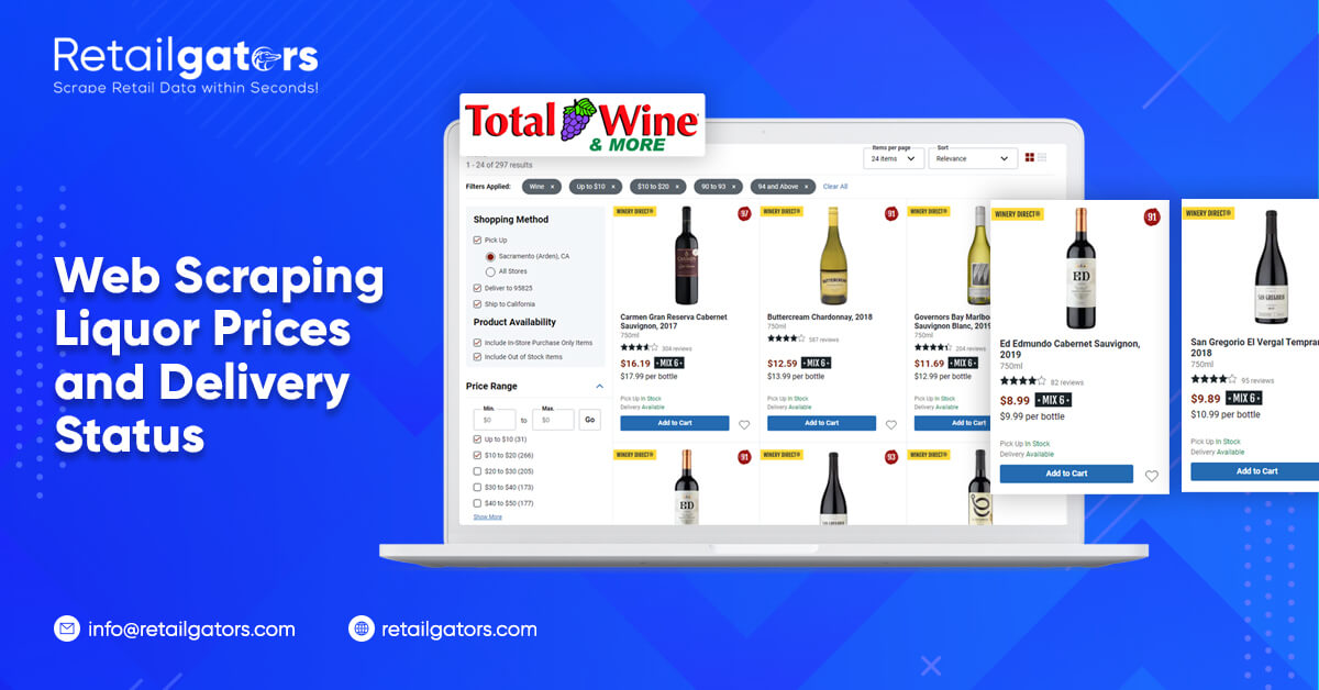 Web Scraping liquor prices and delivery status from Total Wine and More store | Extract Wine Price Data