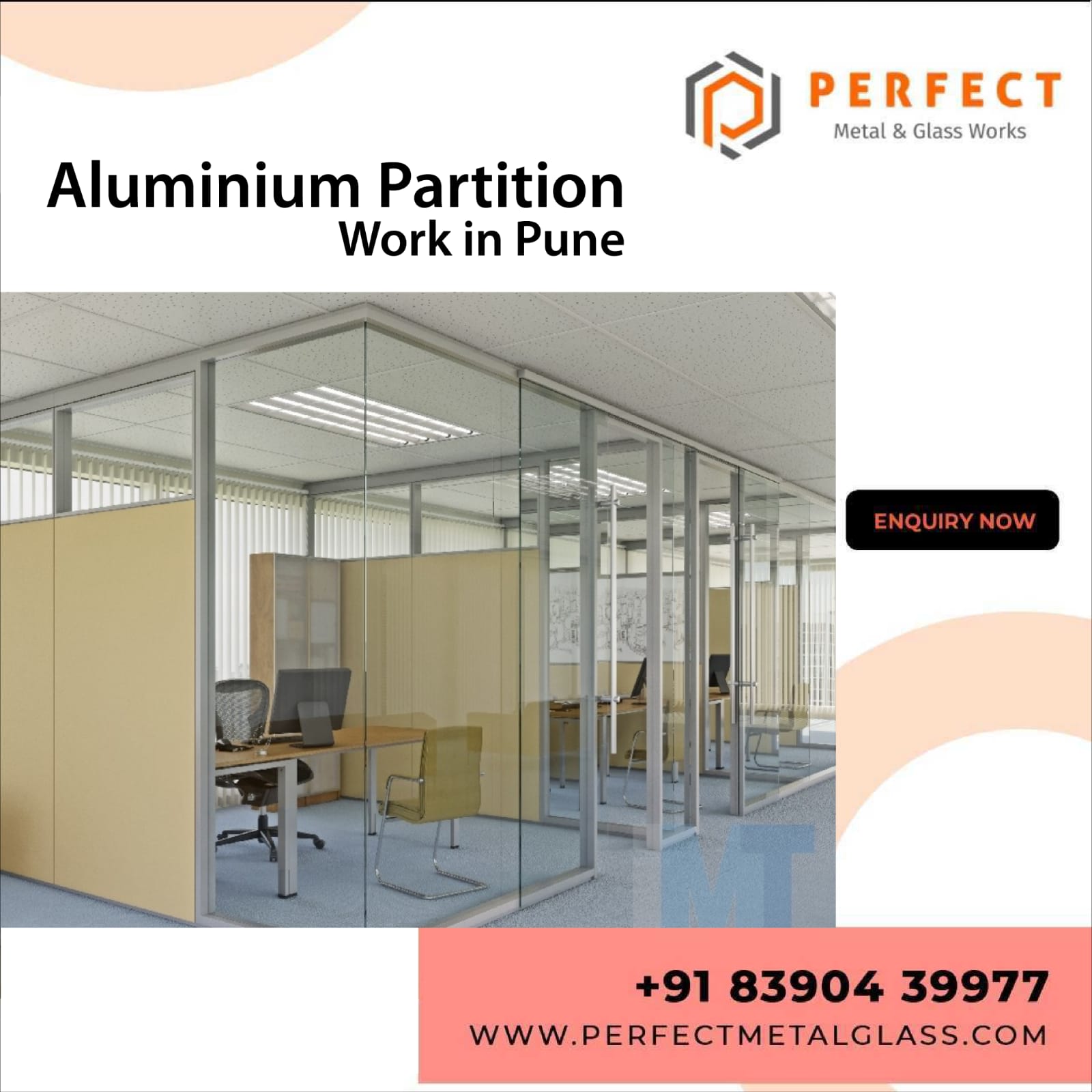 Aluminium partition pune, Aluminium glass partition - Perfect Metal and Glass Works