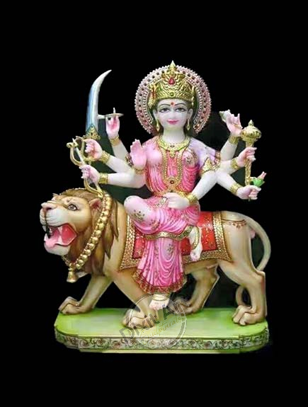 Buy Durga Mata Coloured Marble Statue for Pooja | Dixitarts.co.in