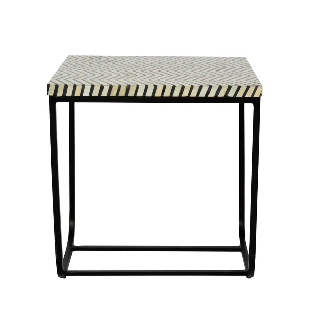 Bone Inlay Square Black Side Table - Thin Zigzag