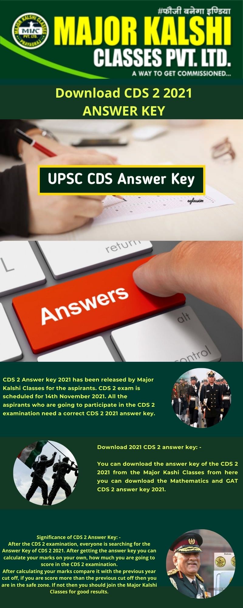CDS 2 Answer Key 2021 by Major Kalshi Classes | Expected Cut–off