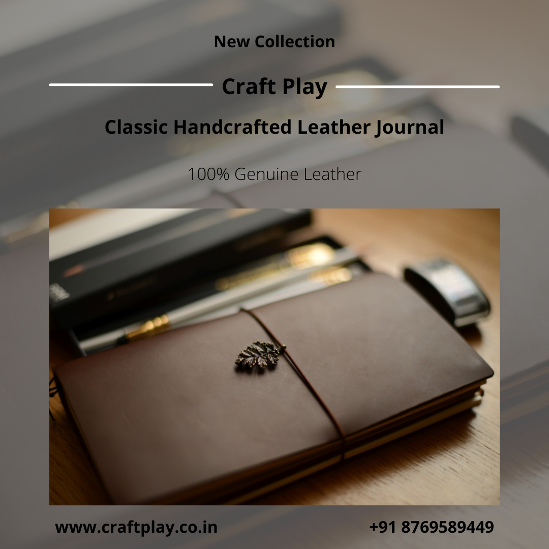 Craft Play - Personalized Handmade Vintage Leather journal with Antique Deckle Paper & Lock