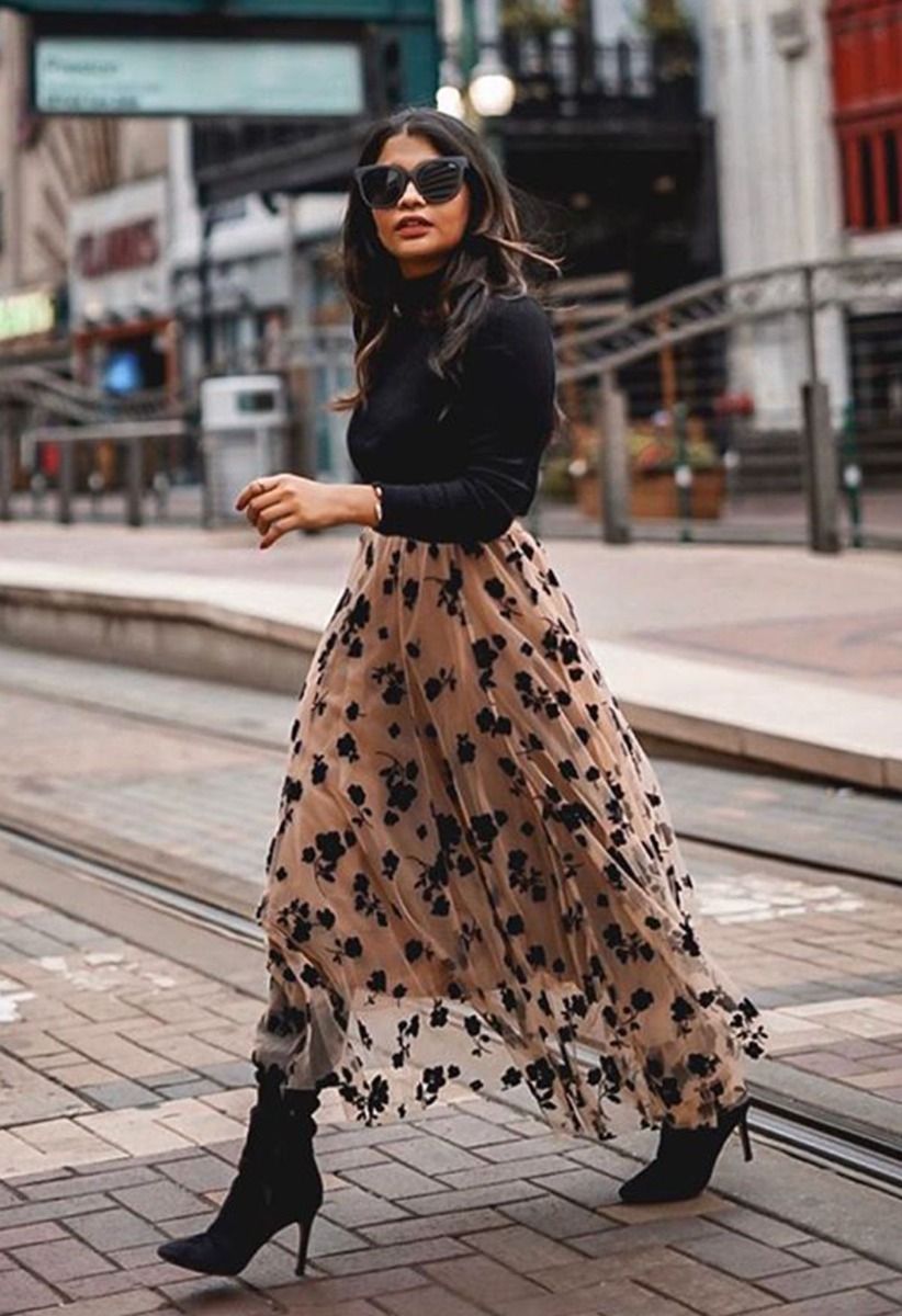 Chicwish Women’s 3D Posy Double-Layered Mesh Midi Skirt- A Must-Have In Your Wardrobe