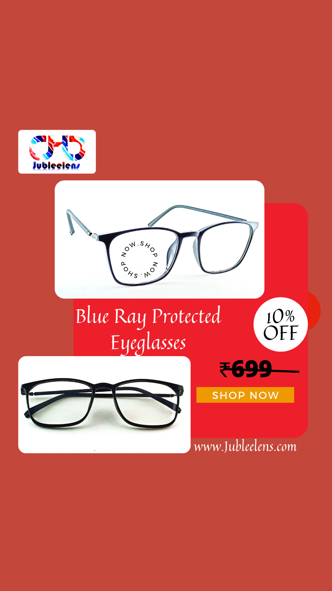 Oval Black Jubleelens® Women Frame Blue Blocker Zero Power Spectacles with Anti Glare for Eye Protection