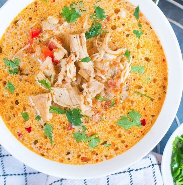 Low Carb Buffalo Chicken Soup with Aroma of Ghee