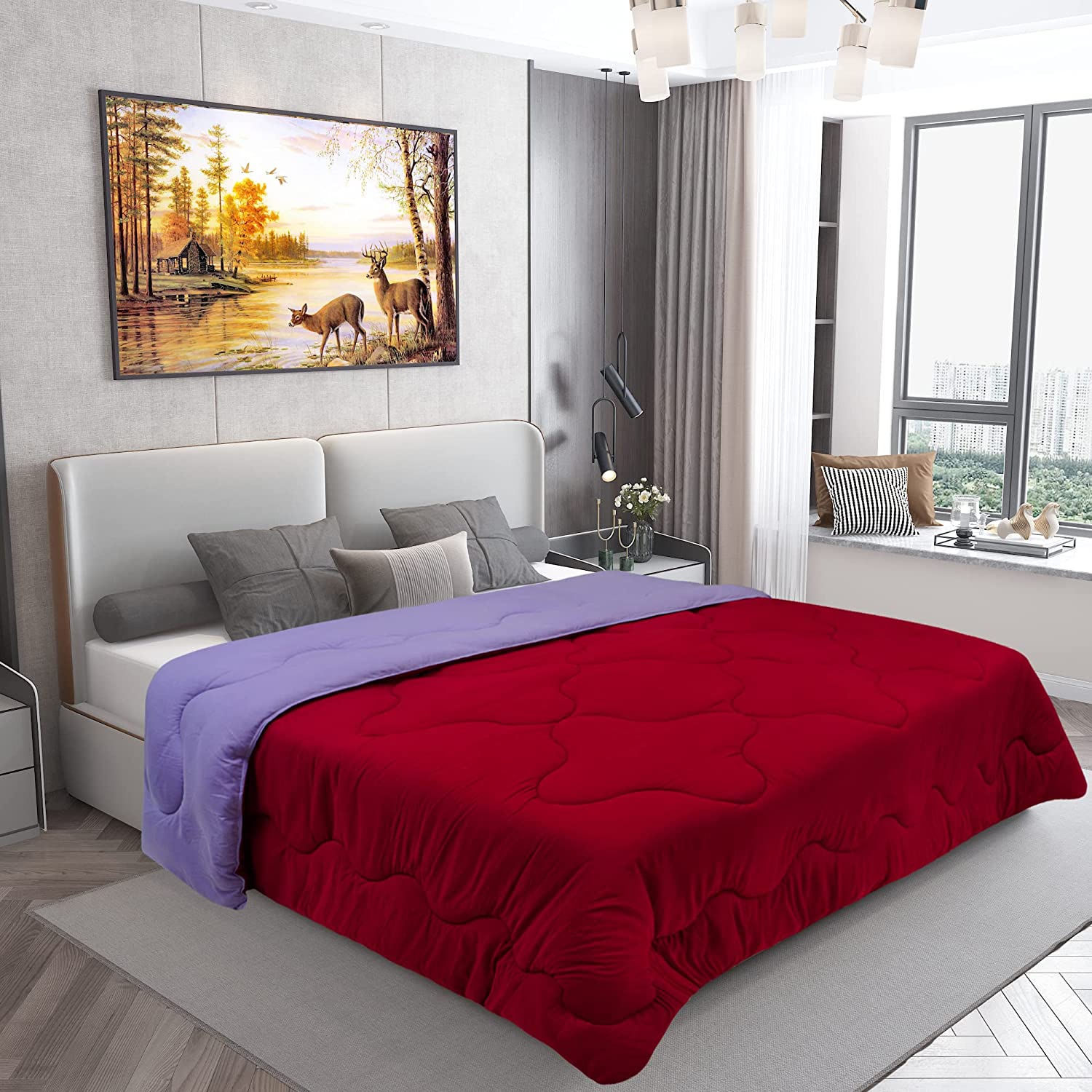 Dream Care Microfiber Reversible AC Comforter / Blanket, Double Bed (Lilac, Maroon)