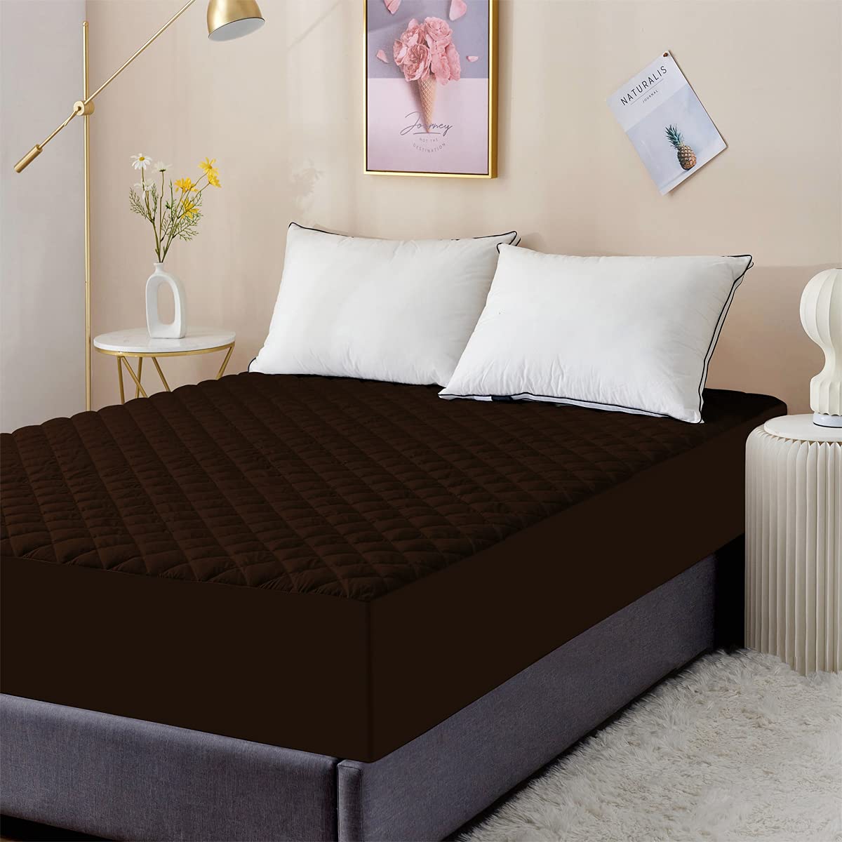 DREAM CARE Sapphire Quilted Waterproof Double Bed King Size Mattress Protector Coffee