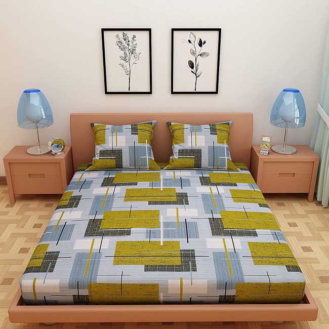 Geometric Print Green Pure Cotton Double Queen Size Bedsheet 