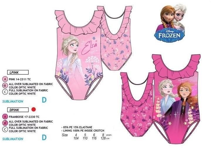 Disney Frozen 2 Girls One Piece Swimming Costume With Disney Princess Anna And Elsa
