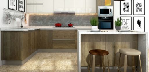 A Modern U-Shaped Small Modular Kitchen